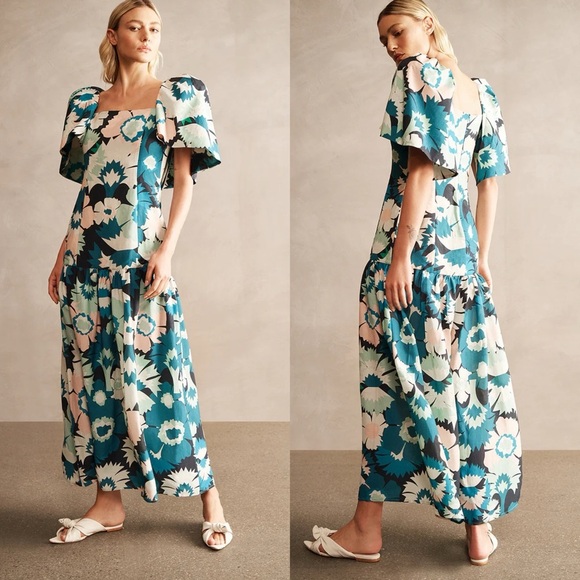 Adriana Degreas Flower Power Puff Sleeved Maxi Dress - Picture 1 of 14